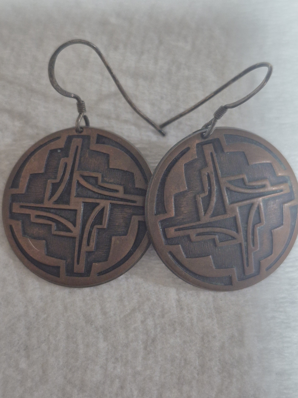 Round Bronze-Tone Geometric Drop Earrings